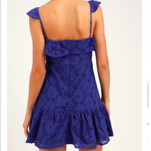 NWOT Lulus Cobalt Blue Eyelet Mini Dress - Picture 4 of 8